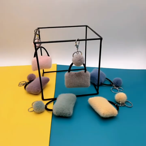 TSPH New Mini Handbag Fluffy pompom Candy Color Pendant Plush Creative Accessories keychain