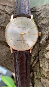 Đồng hồ nam Seiko Liner Diashock cơ cót 21 jewels bọc vàng toàn thân dây da của Nhật