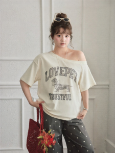 JULULOOK | Áo Thun In Chữ Dễ Thương Form Rộng Kiểu Trễ Vai Size Lớn