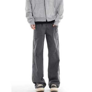 American Style Retro Logging Pants Mens Casual Loose Fit Straight Leg Jeans Spring Autumn Trendy Design CleanFit Long Trousers