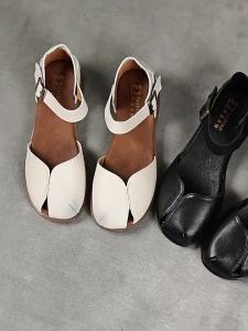 💗🙋‍♀️💗真皮牛皮复古包头罗马凉鞋女新款夏季编织后空扣带真皮平底凉鞋女