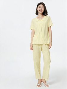Purcotton | Cotton Knit Home Wear Set Short Sleeve Long Pants