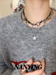 สร้อยคอโซ่โลหะแบบหลายชั้น Nanying สร้อยคอโซ่กระดูกสัตว์แบบหลายชั้น สร้อยคอโซ่กระดูกไหปลาร้า แฟชั่นสาวฮอต จี้ดาวโลหะ