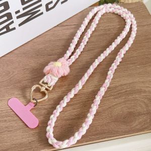 Crochet Flower Crossbody Phone Lanyard Universal Braided Strap Clip Detachable Anti-lost Neck for All Case Cute Knit Floral Rope