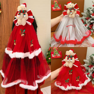 Christmas Themed Hair Accessories for Girls Bear And Reindeer Cartoon Hairpins Festive Party Tulle Hair Decorations