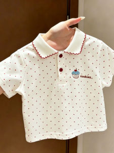 Short Sleeve Polka Dot Trimmed Embroidered Cotton T-Shirt
