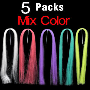 5Packs Multicolor Synthetic Bucktail Hair Fly Tying Material 50cm Long Fibers DIY Streamer Jig Lure Fly Fishing Bait Making