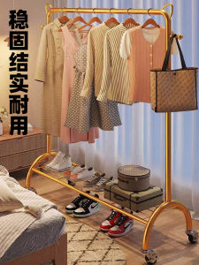 ราวตากผ้าตั้งพื้นสุดหรูท่อเหล็กมีล้อสําหรับห้องนอนชั้นวางของในแนวตั้งที่ทนทานและหนา