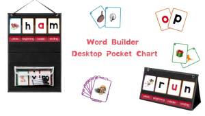 CVC Word Building Pocket Chart with 107 Flash Cards for Kindergarten Classroom CVCC Phonics Games Desktop Organization Essential