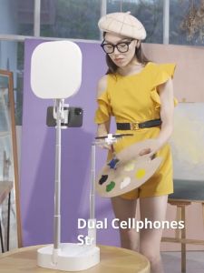 Extendable Overhead 360° Rotation Selfie Stand with Two Phone Holders for Content Creator Kit