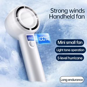 Mini Fan Rechargeable Handheld Jet Fan Strong Wind 5 Gear High-Speed Wind Digital Display Adjustable Turbo Fan Portable Lightweight Small Cooling Fan Digital Display Electric desk fan