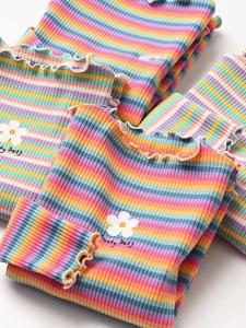 เสื้อยืดคอกลมแขนยาวทรงสลิมฟิตผ้าฝ้ายสำหรับเด็กผู้หญิง 2024 ฤดูใบไม้ผลิ เสื้อผ้าเด็กผู้หญิง แฟชั่น เสื้อผ้าเด็ก เสื้อยืด