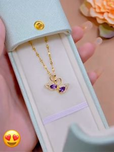 Kalung Titanium Wanita Dewasa Cantik Import Korea Style Liontin Angsa Ungu Anti Luntur Karat