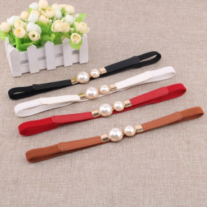 Pearl Waist Elastic Elastic Thin Belt Female Ornament with Skirt Dress Easiest for Match a Pair of Buckles Stylish Thin Belt