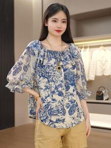 Elegant Floral Print Short Sleeve Shirt Womens Fashionable Spring Summer Top High Quality Beautiful Styling Korean Style Blouse