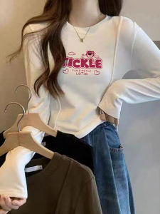 Áo Thun Dài Tay Cổ Tròn Hai Mặt Dày Mùa Thu Đông Cho Nữ Áo Thun Ngắn Dáng Chữ a in Họa Tiết Hoạt Hình Phong Cách Hàn Quốc