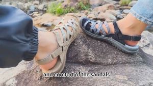 GRITION รองเท้าแตะผู้หญิงสีเทารองเท้าแตะแบบสวมรองเท้าแตะกลางแจ้งสวมใส่สบายกันลื่น