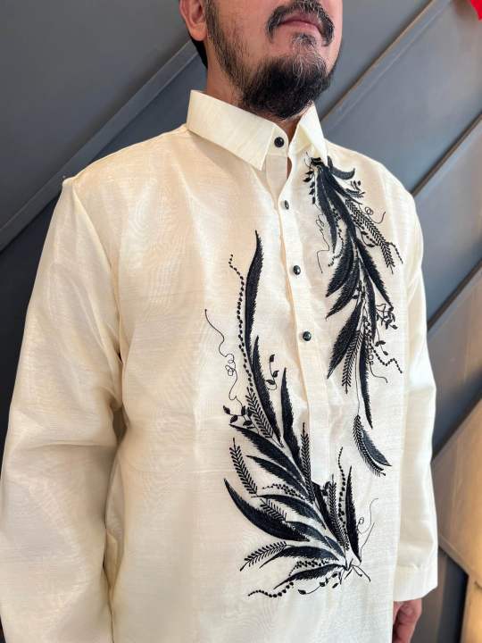 Barong Tagalog : Black Feather Embroidery | Lazada PH