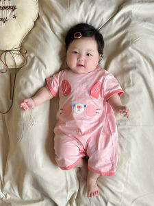 New 2025 Cotton Romper Summer Thin Short Sleeve Baby Clothes for Girls Toddler Crawling Suit Outfit Cat And Fish Brand