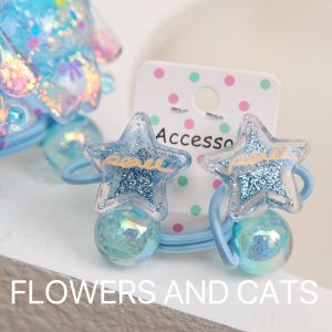 High Elasticity Acrylic Crystal Hair Ties for Girls Students Cartoon Cat And Flower Hair Accessories Childrens Head Ropes