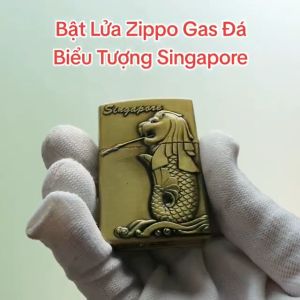 Bật Lửa Zippo Gas Đá Biểu Tượng Sư Tử Singapore ( Xài Gas - Màu Vàng Bạc ) Hộp Quẹt Gas Đá
