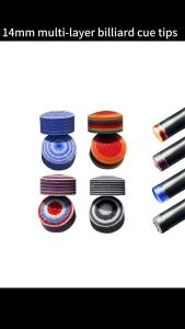 14มม. หัวคิวสนุ๊กเกอร์แบ่งหลายชั้นกระโดดเคล็ดลับเส้นใยที่มีสีสันสำหรับเกมพูลอุปกรณ์บิลเลียดคิวยากมาก