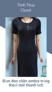 Đầm đen chân ombre trắng thoải mái thanh lịch