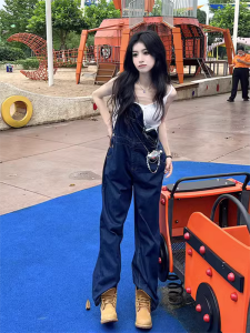 Anti-Aging Denim Overalls Women Summer New Korean Loose Slimming One-Piece High Waist Wide Leg Pants Long Pants Spring Autumn