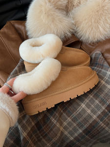 Womens Thick Bottom Snow Boots Winter New Style Sheepskin Fur Integrated Warm Cotton Shoes Anti-slip Bread Shoes Casual Short Tube