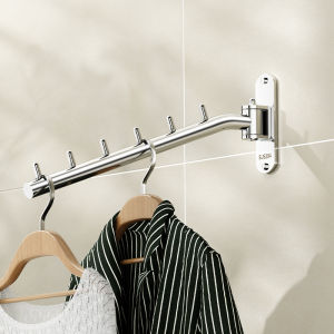 304 Stainless Steel Clothes Drying Rack Wall-Mounted Rotatable Simple Hanging Clothes Rod No-Punching Required Bathroom Hardware