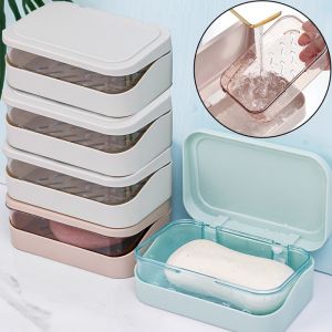 Double Layers Soap Box Drain Soap Holder with Cover Portable Travel Soap Box Kitchen Sponge Case Organizer Bathroom Accessories
