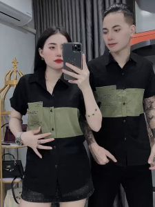 Áo sơ mi ngắn tay nam nữ vải đũi có túi phối màu cực đẹp vải không xù mẫu mới chuẩn shop Menswear top áo