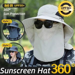 Summer Outdoor Fishing Caps Men Wide Brim UV Protective Mask Thin Casual Hats Sports Climbing Sun Hats