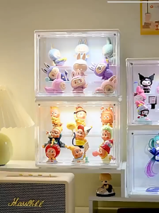 Led Popmart Display Box with Light Acrylic Storage Box Figurine Display Case Blind Box Stand