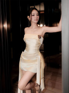 Elegant Designer Satin Strap Dress