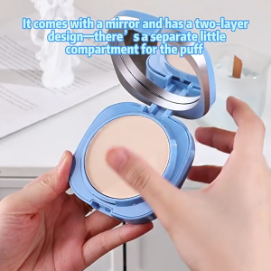 Matte Face Powder with Cushion Oil Control Long Lasting Waterproof Flawless Setting Powder Compact Face Makeup with Mirror