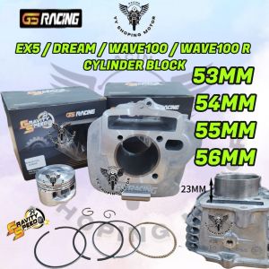 GS RACING EX5 DREAM WAVE 100 WAVE100 WAVE100 R CYLINDER BLOCK BLOK SET COMPLETE PISTON RING RACING 53MM 54MM 55MM 56MM