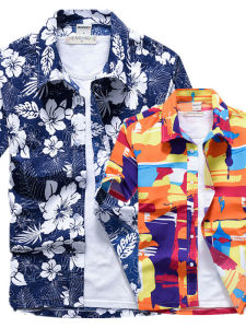 Áo Sơ Mi Nam Mùa Hè Thường Ngày Rộng Rãi Họa Tiết Hoa Bãi Biển Phong Cách Mỹ Thời Trang Thành Phố Tay Ngắn Mỏng Dáng Rộng in