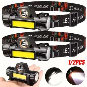 1/2PCS LED+COB Portable Headlamp with 400MAh Magnetic Lightweight Head Flashlight for Outdoor Camping Running Fishing Emergency