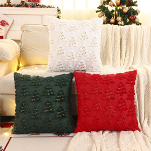 1 PC GOLD เลื่อมต้นคริสต์มาสโยนหมอนฤดูหนาว Plush เย็บปักถักร้อยคริสต์มาสตกแต่งห้องนั่งเล่น