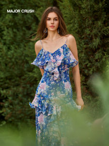 Blue Halter Floral Maxi Dress