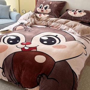 Thickened Cartoon Milk Velvet Bedding Set for Boys Winter Double-Sided Flannel Quilt Cover Sheet Coral Velvet Bedding Set