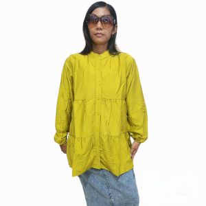 Mecca Blouse Ruffle Polo Linen Atasan Wanita Susun Korean Style