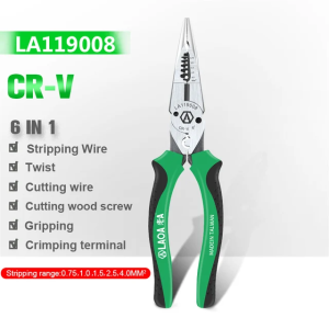 LAOA | LAOA Multi Pliers Wire Stripper 0.7-4.0mm Range 8 Inch Cr-V Crimping Tool 6 in 1 Long Nose Needle-nose Pliers Wire Cutter