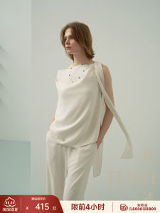 ชุดเสื้อยืดคอกลมแขนกุดสีขาว ผ้าอะซิเตทสองด้าน เอวสูง ทรงหลวม สไตล์ลำลอง ฤดูร้อน 2025 แฟชั่นผู้หญิง