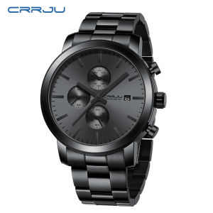CRRJU Watch Men Stainless Steel Chronograph Watches for Men Luxury Waterproof Date Analog Quartz Business Mens Watch