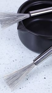 แปรงขัดหม้อ แปรงล้างจาน เหล็กกล้าไร้สนิม ฝอยขัดหม้อมีด้ามจับ แปรงลูกลวดเหล็กพร้อมด้ามจับ