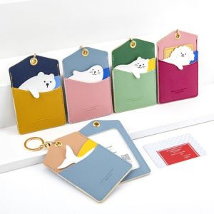 DFGFIN PU Elevator Card Pendant ID Protection Cover Credit Card Case Animal Card Holder Keyring Work Card Package Key Holders
