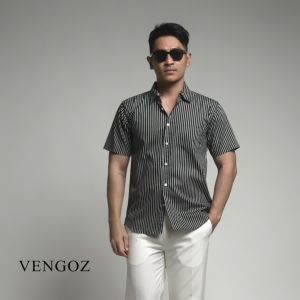 VENGOZ Kemeja Pria Slim Fit - Hugo Stripe Shirt Black SS