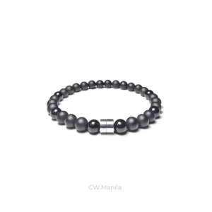 CW Manila - H0RUS Stretch Bracelet - 6mm Onyx with Silver Hematite Spacers - Semi Precious Stretch Bracelet